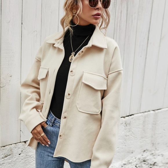 Cozy Cream Boyfriend fit oversized shacket jacket - Picture 14 of 16